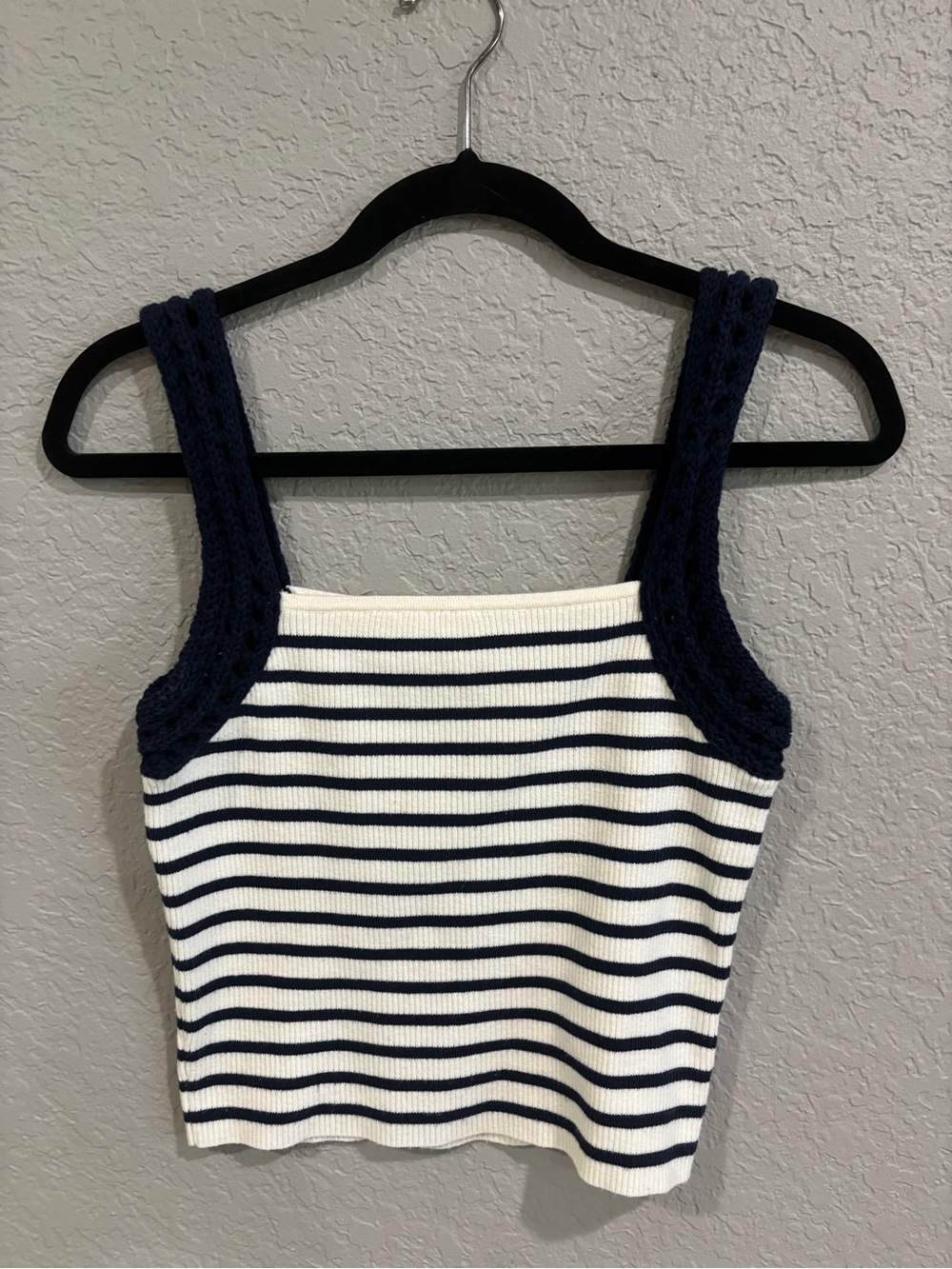 Aerie Striped Knit Tank Top in White and Navy